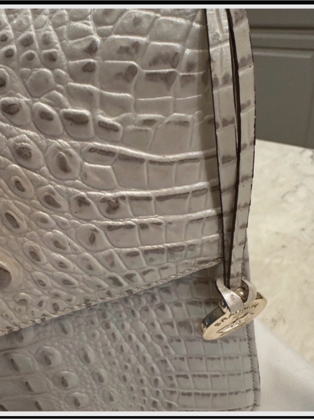 Brahmin Ivory Croc-Embossed Leather Satchel with Top Handle - Picture 5 of 14